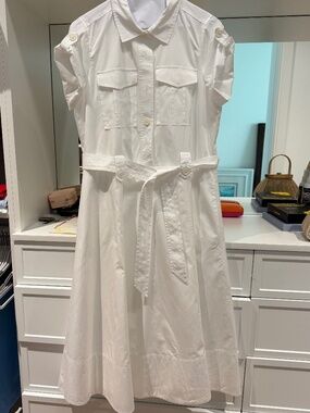 Derek Lam 10 Crosby White Cotton Utility Shirt Dress Belted Midi Sz 8